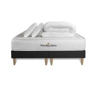 Pack matelas a memoire de forme maxi epaisseur Balmoral 180x200cm + double sommier Noir 90x200 cm + 2 oreillers + 1 couette