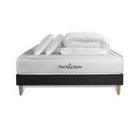 Pack matelas a memoire de forme maxi epaisseur Balmoral 200x200cm + sommier KIT noir + 2 oreillers + 1 couette