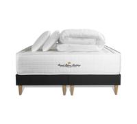 Pack matelas à mémoire de forme maxi épaisseur Buckingham 180x200cm + double sommier Noir 90x200 cm + 2 oreillers + 1 couette