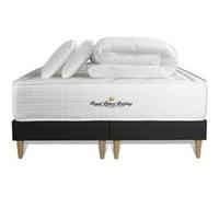 Pack matelas a memoire de forme maxi epaisseur Buckingham 180x200cm + double sommier Noir 90x200 cm + 2 oreillers + 1 couette