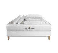 Pack matelas a memoire de forme Nottingham 200x200cm + sommier KIT blanc + 2 oreillers + 1 couette