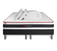 Pack Matelas Energy 200x200 + Double sommiers Noir 100x200 + Couette + 2 oreillers | Epaisseur : 22 cm | Confort : Ferme