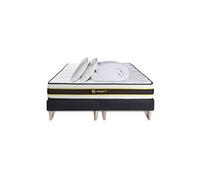 Pack matelas FLEXY 180x200 + double sommiers noir 90x200 + Couette + 2 oreillers