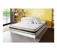Pack Matelas Flexy - Ressorts ensachés et mémoire de forme - Ep : 22cm - Sommier kit Blanc avec couette et 2 oreillers G