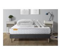 Pack matelas Memo + sommier gris 140x190 + 2 oreillers memoire de forme