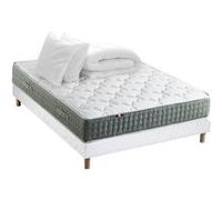 Pack matelas Ressort 7 zones HYGGE + Sommier + couette + oreillers Fabriqué en France 140 x 190 cm, Sommier Blanc G