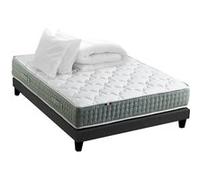 Pack matelas Ressort 7 zones HYGGE + Sommier + couette + oreillers Fabriqué en France 140 x 190 cm, Sommier Noir G