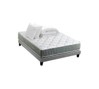 Pack matelas Ressort 7 zones HYGGE + Sommier + couette + oreillers Fabriqué en France 140 x 190 cm, Sommier Gris chiné