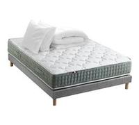 Pack matelas Ressort 7 zones HYGGE + Sommier + couette + oreillers Fabriqué en France 140 x 190 cm, Sommier Gris chiné G