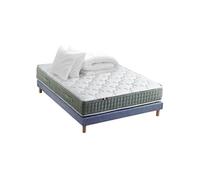 Pack matelas Ressort 7 zones HYGGE + Sommier + couette + oreillers Fabriqué en France 160 x 200 cm, Sommier Bleu denim