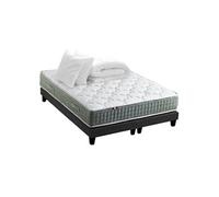 Pack matelas Ressort 7 zones HYGGE + Sommier + couette + oreillers Fabriqué en France 2x80 x 200 cm, Sommier Noir