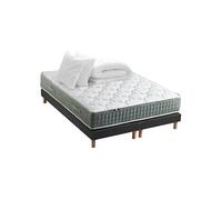 Pack matelas Ressort 7 zones HYGGE + Sommier + couette + oreillers Fabriqué en France 2x80 x 200 cm, Sommier Noir
