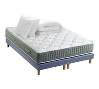 Pack matelas Ressort 7 zones HYGGE + Sommier + couette + oreillers Fabriqué en France 2x80 x 200 cm, Sommier Bleu denim G