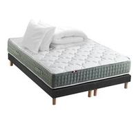 Pack matelas Ressort 7 zones HYGGE + Sommier + couette + oreillers Fabriqué en France 2x90 x 200 cm, Sommier Noir G