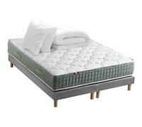 Pack matelas Ressort 7 zones HYGGE + Sommier + couette + oreillers Fabriqué en France 2x90 x 200 cm, Sommier Gris chiné G