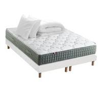 Pack matelas Ressort 7 zones HYGGE + Sommier + couette + oreillers Fabriqué en France 2x90 x 200 cm, Sommier Blanc G