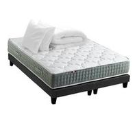 Pack matelas Ressort 7 zones HYGGE + Sommier + couette + oreillers Fabriqué en France 2x90 x 200 cm, Sommier Noir G