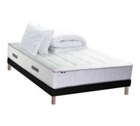 Pack Matelas Ressort 7 zones + Mémoire de forme + Sommier + couette + oreillers BELLAGIO 2 Fabriqué en France 140 x 190 cm, Sommier Noir G