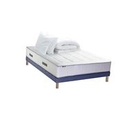 Pack Matelas Ressort 7 zones + Mémoire de forme + Sommier + couette + oreillers BELLAGIO 2 Fabriqué en France 140 x 190 cm, Sommier Bleu denim
