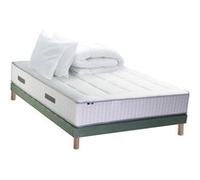 Pack Matelas Ressort 7 zones + Mémoire de forme + Sommier + couette + oreillers BELLAGIO 2 Fabriqué en France 160 x 200 cm, Sommier Vert celadon G