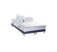 Pack Matelas Ressort 7 zones + Mémoire de forme + Sommier + couette + oreillers BELLAGIO 2 Fabriqué en France 2x90 x 200 cm, Sommier Bleu denim