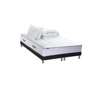 Pack Matelas Ressort 7 zones + Mémoire de forme + Sommier + couette + oreillers BELLAGIO 2 Fabriqué en France 2x90 x 200 cm, Sommier Noir