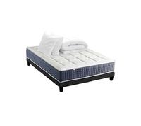 Pack Matelas Ressort 7 zones + Mémoire de forme + Sommier KING STYLE + couette + oreillers Fabriqué en France 140 x 190 cm, Sommier Noir