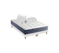 Pack Matelas Ressort 7 zones + Mémoire de forme + Sommier KING STYLE + couette + oreillers Fabriqué en France 2x80 x 200 cm, Sommier Blanc