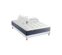 Pack Matelas Ressort 7 zones + Mémoire de forme + Sommier KING STYLE + couette + oreillers Fabriqué en France 160 x 200 cm, Sommier Blanc