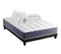 Pack Matelas Ressort 7 zones + Mémoire de forme + Sommier KING STYLE + couette + oreillers Fabriqué en France 140 x 190 cm, Sommier Noir G