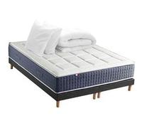 Pack Matelas Ressort 7 zones + Mémoire de forme + Sommier KING STYLE + couette + oreillers Fabriqué en France 2x80 x 200 cm, Sommier Noir G