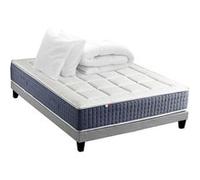 Pack Matelas Ressort 7 zones + Mémoire de forme + Sommier KING STYLE + couette + oreillers Fabriqué en France 140 x 190 cm, Sommier Gris chiné G