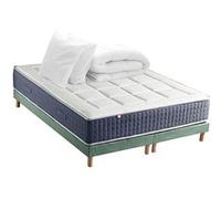 Pack Matelas Ressort 7 zones + Mémoire de forme + Sommier KING STYLE + couette + oreillers Fabriqué en France 2x80 x 200 cm, Sommier Vert celadon G