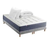 Pack Matelas Ressort 7 zones + Mémoire de forme + Sommier KING STYLE + couette + oreillers Fabriqué en France 2x80 x 200 cm, Sommier Gris chiné G