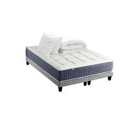 Pack Matelas Ressort 7 zones + Mémoire de forme + Sommier KING STYLE + couette + oreillers Fabriqué en France 2x90 x 200 cm, Sommier Gris chiné