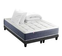 Pack Matelas Ressort 7 zones + Mémoire de forme + Sommier KING STYLE + couette + oreillers Fabriqué en France 2x80 x 200 cm, Sommier Noir G