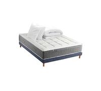 Pack Matelas Ressort 7 zones + Sommier + couette + oreillers Fabriqué en France MAX 140 x 190 , Sommier Bleu denim