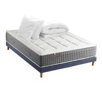 Pack Matelas Ressort 7 zones + Sommier + couette + oreillers Fabriqué en France MAX 140 x 190 , Sommier Bleu denim G