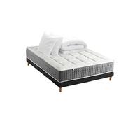 Pack Matelas Ressort 7 zones + Sommier + couette + oreillers Fabriqué en France MAX 140 x 190 , Sommier Noir
