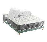 Pack Matelas Ressort 7 zones + Sommier + couette + oreillers Fabriqué en France MAX 140 x 190 , Sommier Vert celadon G