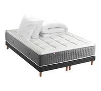 Pack Matelas Ressort 7 zones + Sommier + couette + oreillers Fabriqué en France MAX 2x80 x 200 , Sommier Noir G