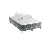 Pack Matelas Ressort 7 zones + Sommier + couette + oreillers Fabriqué en France MAX 2x80 x 200 , Sommier Vert celadon