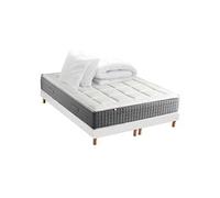 Pack Matelas Ressort 7 zones + Sommier + couette + oreillers Fabriqué en France MAX 2x90 x 200 , Sommier Blanc