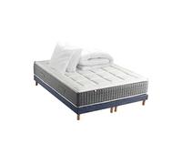 Pack Matelas Ressort 7 zones + Sommier + couette + oreillers Fabriqué en France MAX 2x90 x 200 , Sommier Bleu denim