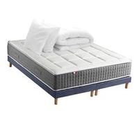 Pack Matelas Ressort 7 zones + Sommier + couette + oreillers Fabriqué en France MAX 2x90 x 200 , Sommier Bleu denim G