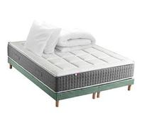 Pack Matelas Ressort 7 zones + Sommier + couette + oreillers Fabriqué en France MAX 2x90 x 200 , Sommier Vert celadon G
