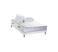 Pack matelas Ressort 7 zones + sommier + oreiller + couette FABRICATION FRANCAISE 140 x 190 cm, Sommier Blanc