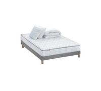 Pack matelas ressorts ASTRE + sommier kit gris + couette et oreillers 140x190