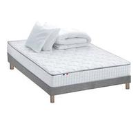 Pack matelas ressorts ASTRE + sommier kit gris + couette et oreillers 140x200