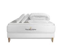 Pack matelas ressorts ensaches sommier KIT blanc + memoire de forme maxi epaisseur George V 140x190cm + 2 oreillers + 1 couette